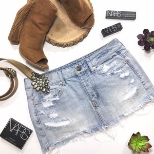 Distressed denim skirt